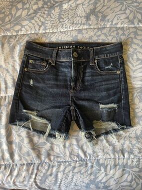 American Eagle Outfitters Dark Blue Distressed Denim Shorts
